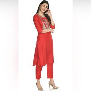 Lagi Women Straight Embroidered Kurti Dupatta with Pant Set (120)